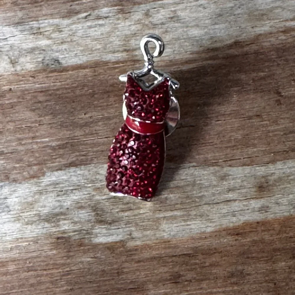 Vintage Swarovski Signed Swan Red Dress On Hanger Tack Pin - Picture 11 of 12